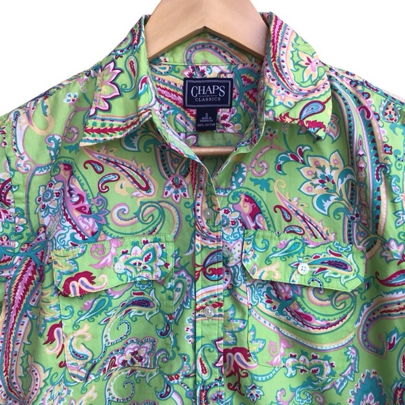 Chaps Green Paisley Button Up Shirt NEW - Picture 4 of 6